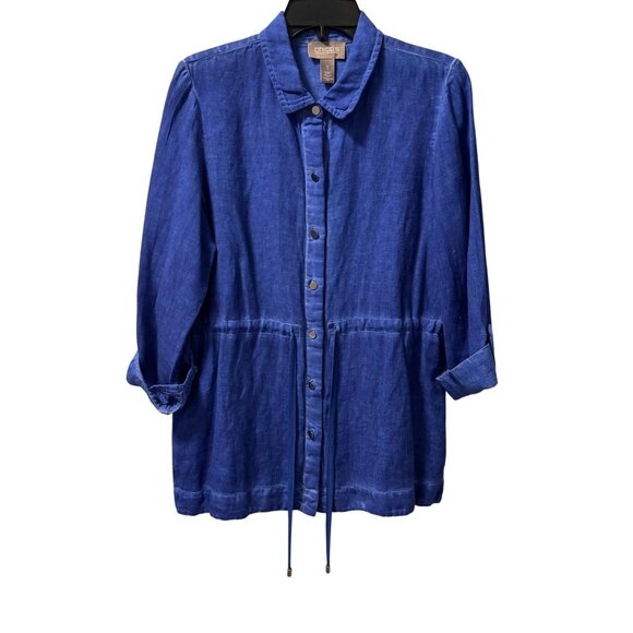 Chicos Womens Blue Shirt Jacket Size M 55% Cotton 45% Linen shirt - Picture 4 of 12